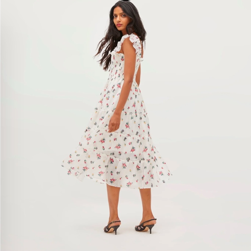 NWT Hill House Ellie Midi Nap Graduation Dress Ivory Ikat Floral Crushed Taffeta - Picture 4 of 9